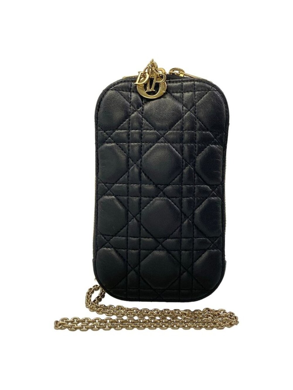 Dior Shoulder Bag Cannage Stitch Black Chain Smartphone Pochette Lambskin